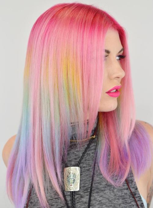 Pastel Rainbow Stripes short hair color